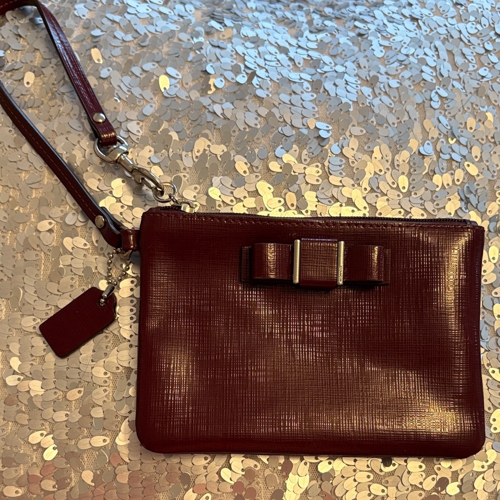 Coach Burgundy Clutch with Bow Accent